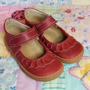 Livie & Luca Red Leather Ruche Mary Jane Dress Shoes HTF size 1 Youth VGUC/GUC